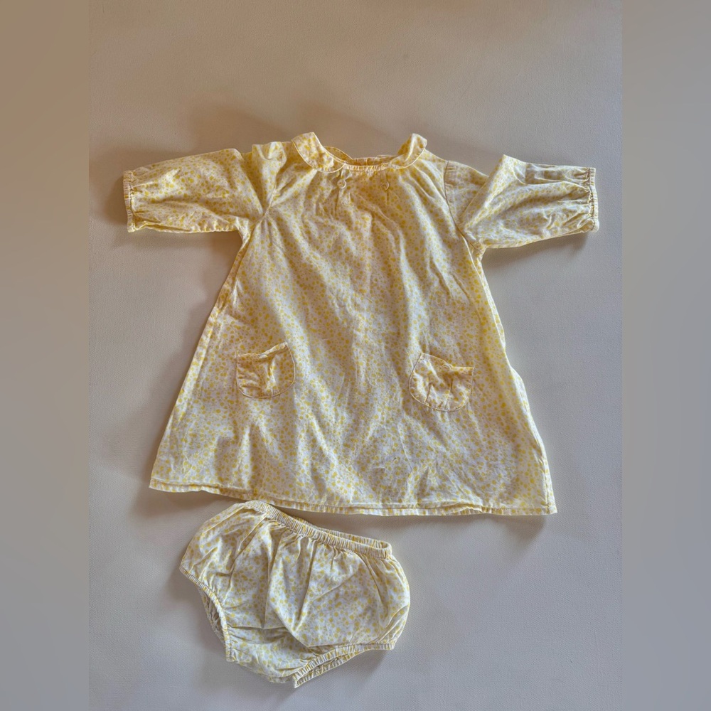 Baby girl yellow and white floral Peter Pan collar dress